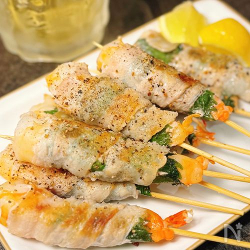 【エビしそ豚バラ巻き串焼き】お酒がすすむ最強串!