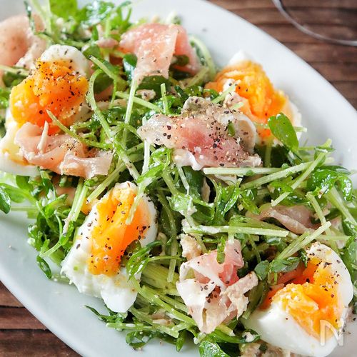 ピリッと柚子胡椒の【豆苗生ハムツナのチーズマヨ和え】