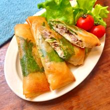 焼肉のタレで簡単！もやしとひき肉の大葉チーズ春巻き