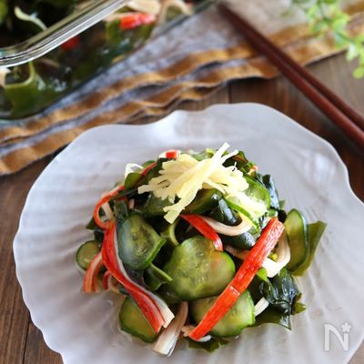 生姜香る＊きゅうりとカニカマとわかめの酢の物