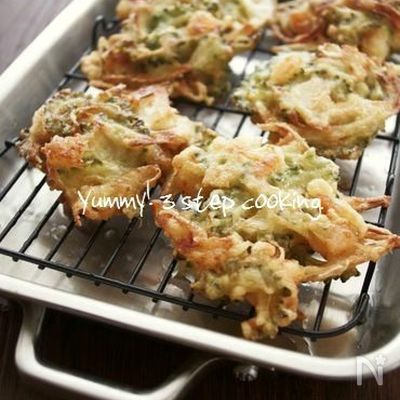 油はなべ底1㎝でOK!ゴーヤと海老のかき揚げ