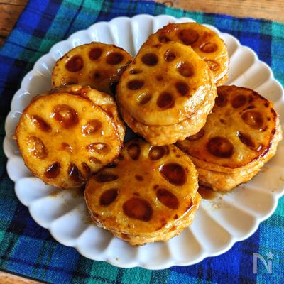 【ボリューム満点♡れんこんの挟み焼き】肉厚たっぷり召し上がれ