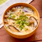 【きのこと鶏団子のかき玉汁】とろとろコクうま♡大満足スープ