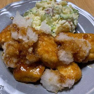0363の作ってみた!投稿(調味料これだけ!ポン酢で楽ちん♡【おろしそ甘酢だれチキン】)