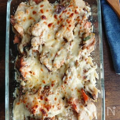 ホワイトソース不使用!鮭と里芋の豆乳グラタン
