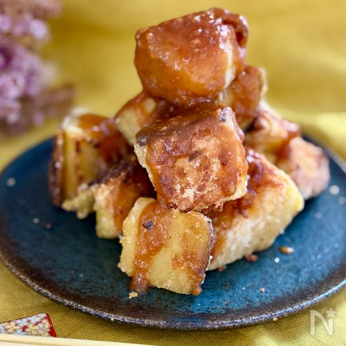 止まらぬおいしさ♡さつまいもの甘だれ味噌ポテト【揚げ焼き】