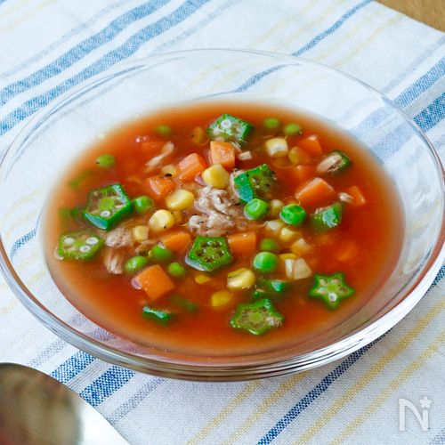 【夏野菜の冷製トマトスープ】火を使わない♪