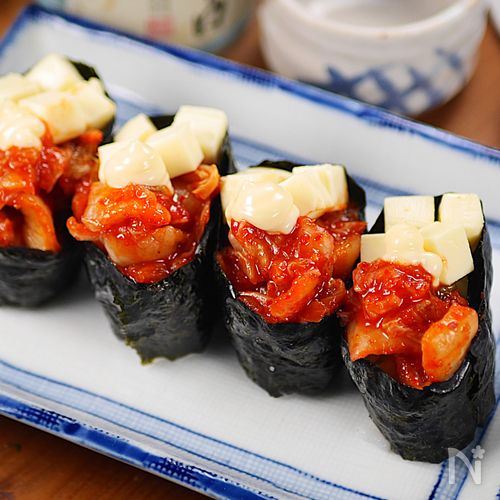 旦那のおつまみ🍺⑨キムチーズマヨ軍艦巻き😋🍣