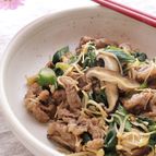 青ネギたっぷり♪牛肉ときのこのポン酢炒め