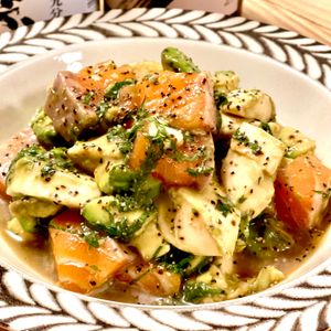 michuの作ってみた!投稿(サーモンとアボカドの大葉めんつゆ漬け)
