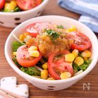 【水菜とミニトマトのサラダ】簡単玉ねぎドレッシング♪