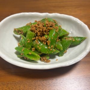 こむぎの作ってみた!投稿(スナップエンドウの胡麻和え【食材ひとつ】【お弁当】)