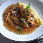鶏ささみと人参と干し椎茸うまみあんの和風オムレツ