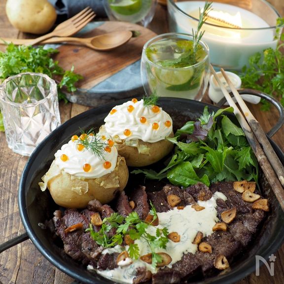 牛ステーキ〜めんマヨ・ディルソース【BBQ・グランピング】