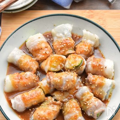 【レンチンレシピ】簡単♪旨し♪ズッキーニの甘味噌がけ肉巻き♪