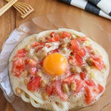 卵白も消費！ふわふわ♡納豆トマトだれの冷やしうどん