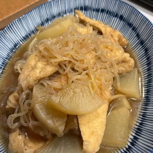 ちこりんの作ってみた!投稿(味しみしみあま～い☆🤩☆お揚げと白滝と大根の甘辛生姜煮💖)