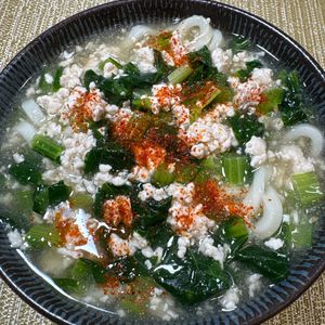 楽ラク手抜キッチン🐶🐾の作ってみた!投稿(１杯でポカポカ♡【鶏と小松菜のあんかけうどん】)
