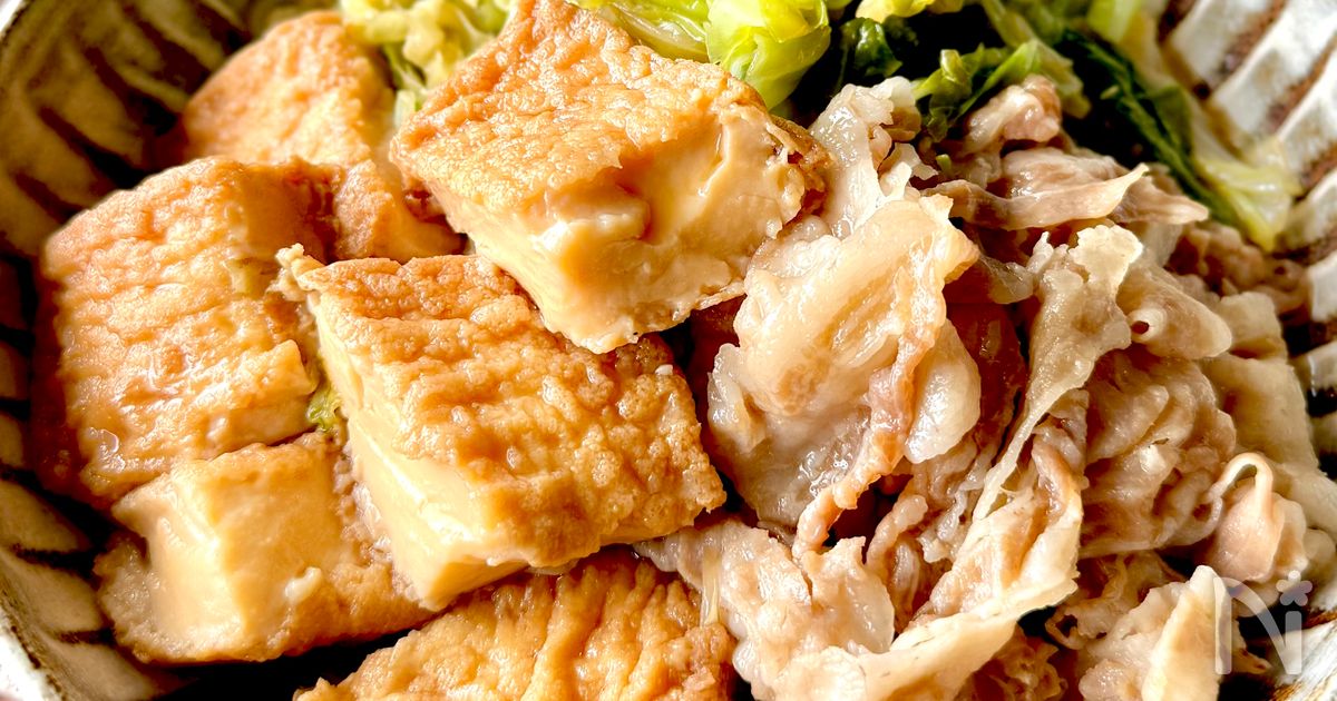 レンジで10分！めんつゆで簡単♪【豚バラ厚揚げ肉豆腐】