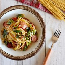 【旨味◎！】長ねぎとソーセージのパスタ