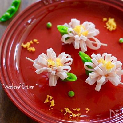 お弁当に♪お花のハム