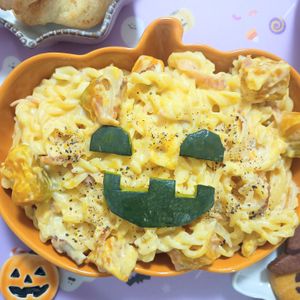 milkの作ってみた!投稿(かぼちゃとベーコンのチーズクリームパスタ＊ハロウィンに！)