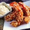 ザクザク食感『おかき海老フライ』醤油の香ばしさもたまらない。