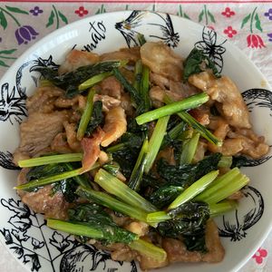 万福の作ってみた!投稿(ワンパン10分！【豚肉と小松菜のオイスター炒め】ご飯すすむ♩)