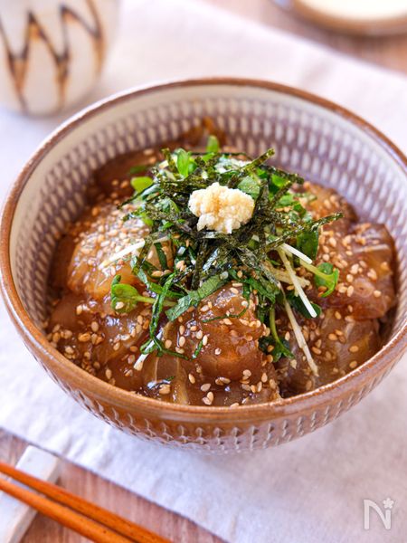 ひらめの漬け丼とだし茶漬け