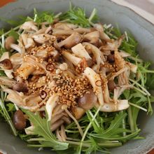 きのこと水菜のサラダ熱々ごま油ソース