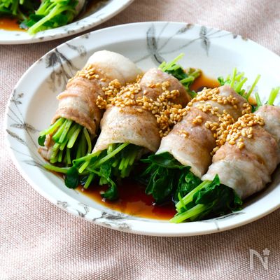 【簡単♪豆苗の豚巻きレンジ蒸し～ポン酢だれ～】