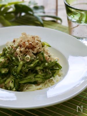 緑のぶっかけそうめん