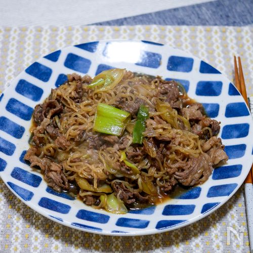 糸こんにゃくと牛肉のすき炒め