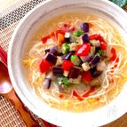 激旨‼️夏野菜たっぷり♪キンキンに冷やして♡酸辣湯風そうめん