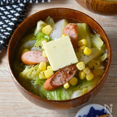 【春キャベツのバターコーンみそ汁】子どもも喜ぶ洋風みそ汁