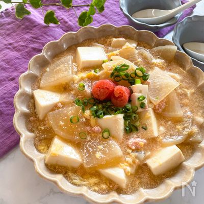 寒い日に食べたくなる
大根と豆腐の明太子入りふわふわ卵あん