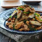 ＊豚こまとなすとニラのにんにくぽん酢炒め＊