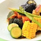 夏野菜の黒酢あんかけ