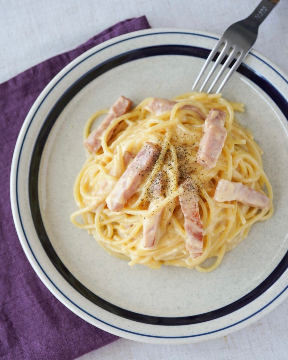ワンパンでお手軽に】濃厚！和風カルボナーラ【出汁が決め手