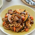鶏肉と根菜の甘酢炒め【エバラ　すき焼のたれとバルサミコ酢で】