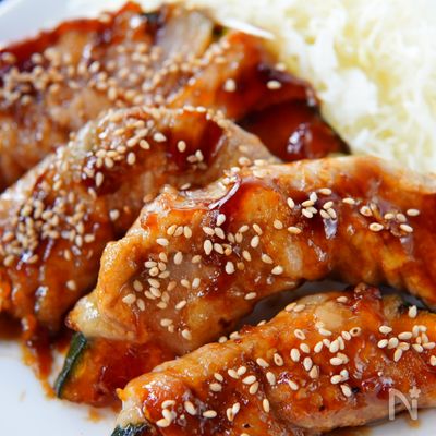 【甘みが絶妙な肉巻きかぼちゃ】照り焼きダレと絡んでご飯が進む