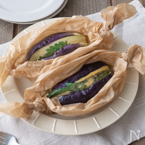 【レンジで簡単5分】なすと大葉チーズのジュワッと絶品包み蒸し