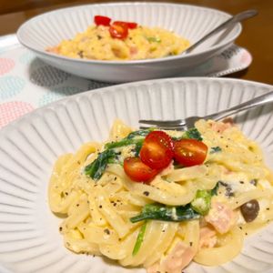 1062894の作ってみた!投稿(【レンジで簡単！カルボナーラ風うどん】ランチに食べたい♡)