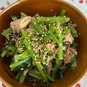 万福の作ってみた!投稿(５分で作れる爆速副菜♡【小松菜とサバ缶の香ばし和え】)