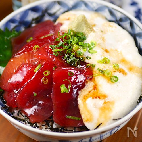 いつも食べてる😋もっちり漬けマグロのとろろ山かけ丼🍚