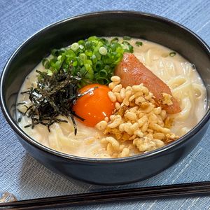 楽ラク手抜キッチン🐶🐾の作ってみた!投稿(明太くりーむうどん【あの有名店を超える！？】【レンジで簡単】)