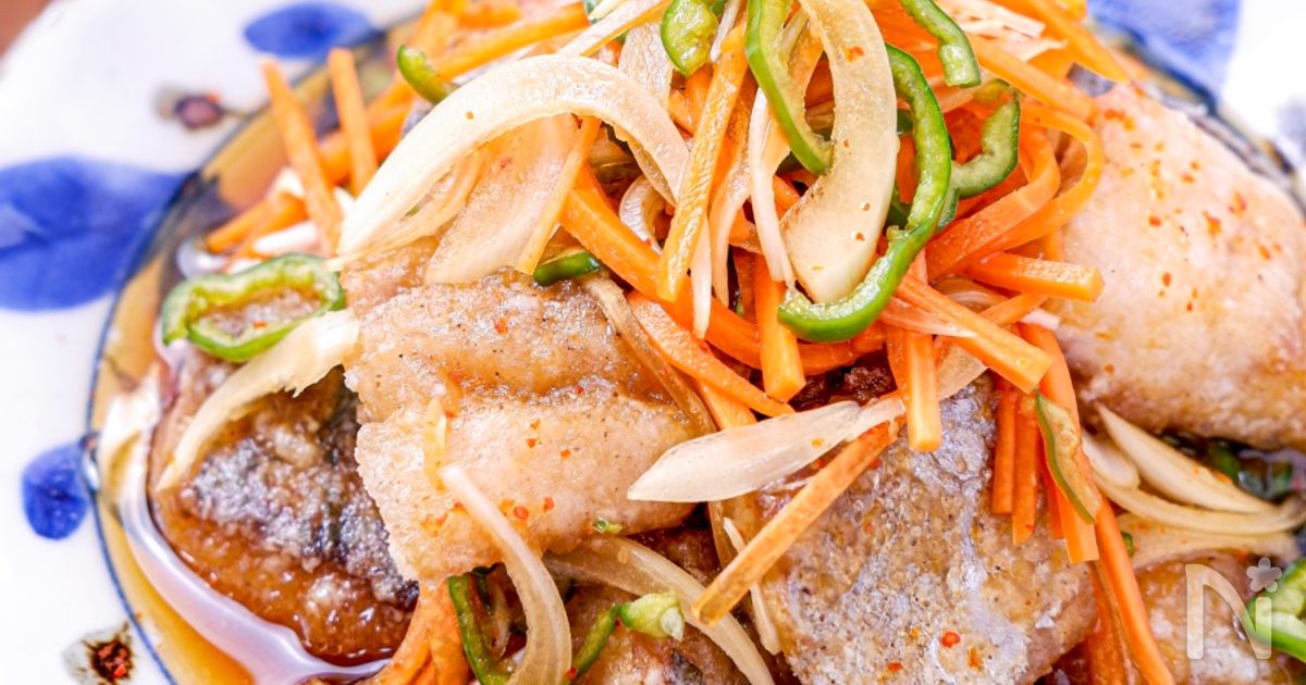 【あじの南蛮漬け】シャキッと野菜にサクふわ鯵♡揚げ焼きで◎