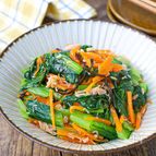 レンジで3分！【小松菜とにんじんの旨ツナ塩昆布和え】やみつき