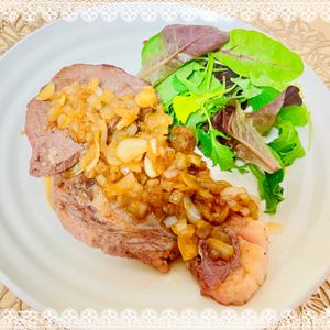 にゃ〜むずの作ってみた!投稿(昆布茶が隠し味♡ステーキ和風オニオンガーリックソース)