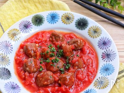 ハピネコ♡温めいらずのミートボール トマト ミートボールがごろっと入ったトマトの肉詰め焼き - おイシイ